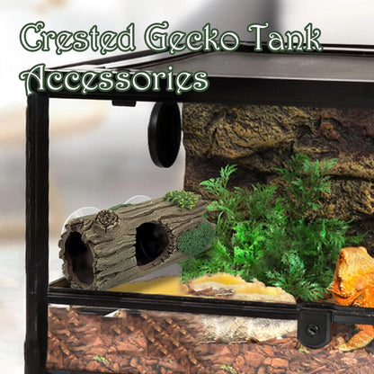 Reptile Hide, Resin Hollow Log Cave with Two Strong Suction Cups,Gecko brown
