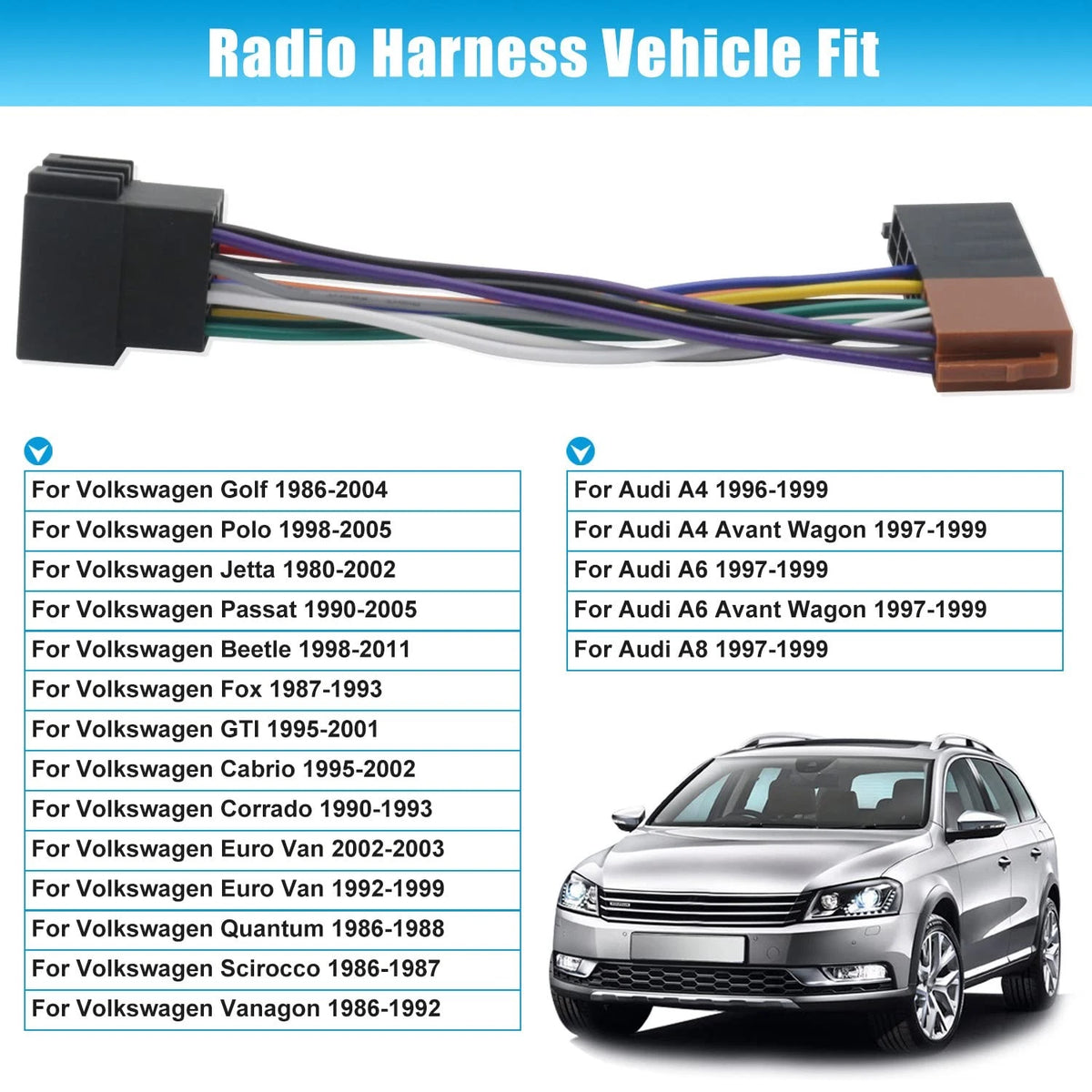 Car Radio Connector Replacement for VW Wiring Harness Adapter in Dash...