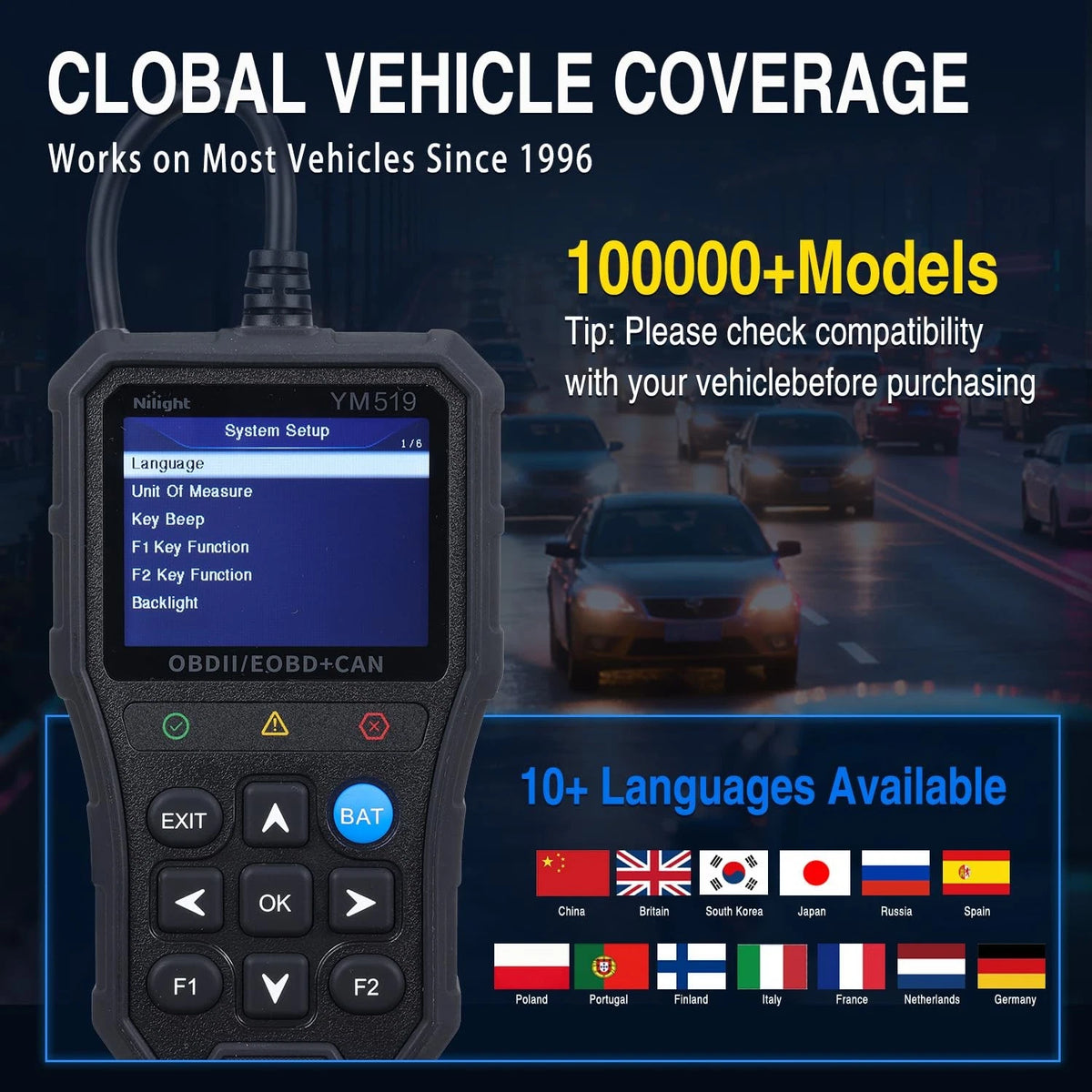 Nilight YM519 2.8” Large Screen OBD2 Scanner - Enhanced Automotive Computer B