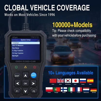 Nilight YM519 2.8” Large Screen OBD2 Scanner - Enhanced Automotive Computer B