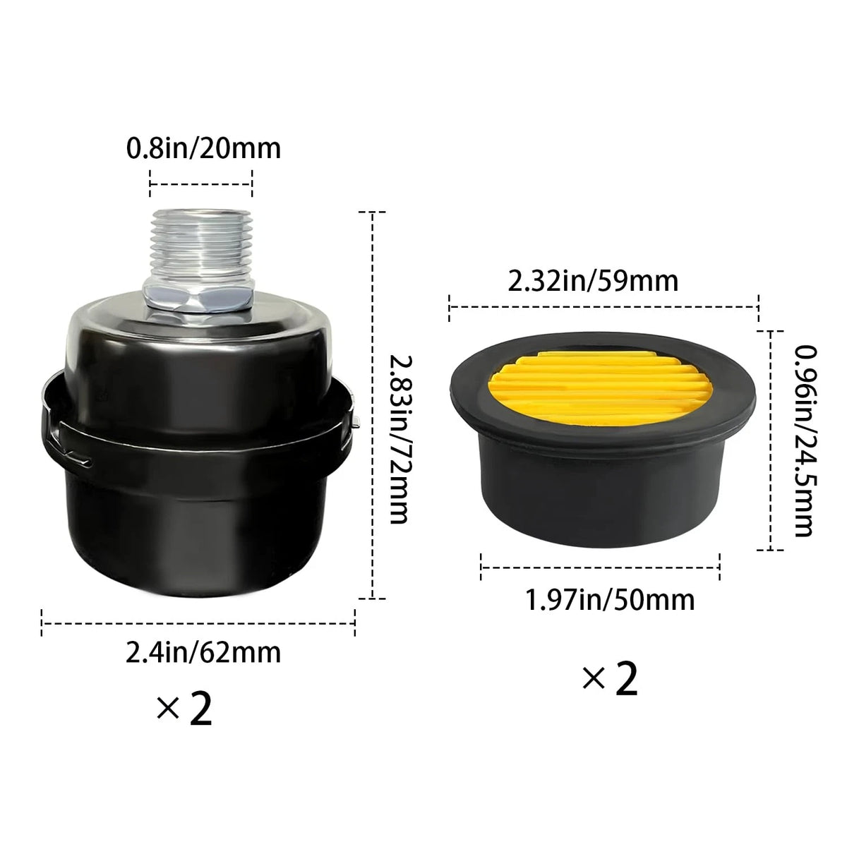 2 Pcs 1/2" Thread Air Compressor Silencer Filter, 20mm Metal Noise Muffler,...