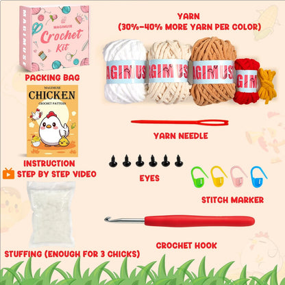 MAGIMUSE Crochet Kit for Beginners, 3 Pcs Chicken Small, 3