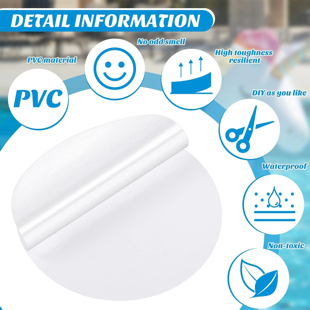Outus 30 Pieces Self-Adhesive Pool Repair Patch Kit Vinyl 10 x 10 cm, Clear