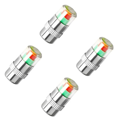 4 PCS Tire Pressure Monitor Valve Caps, 3 Color Visual Alarm Pressure Detectors