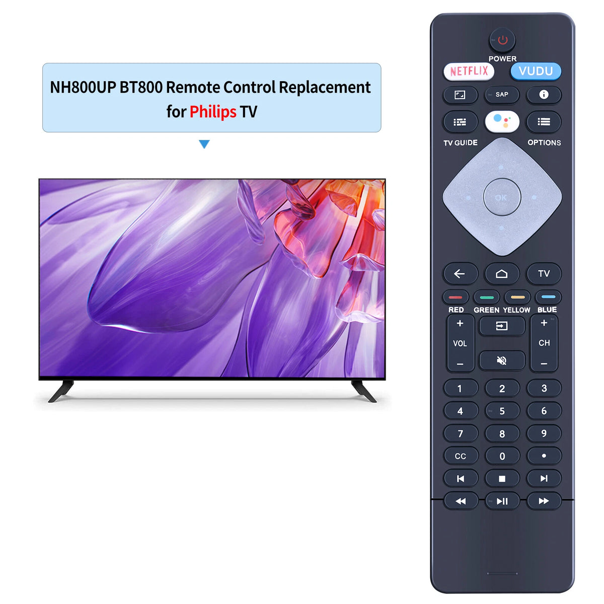NH800UP Remote Control For Philips Android TV with Google Voice Assistant
