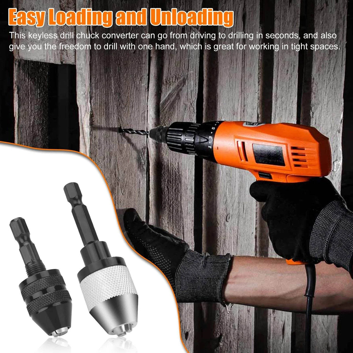 2x Keyless Drill Chuck Adapter 1/4" Hex Shank For Power Tools Maintenance Part