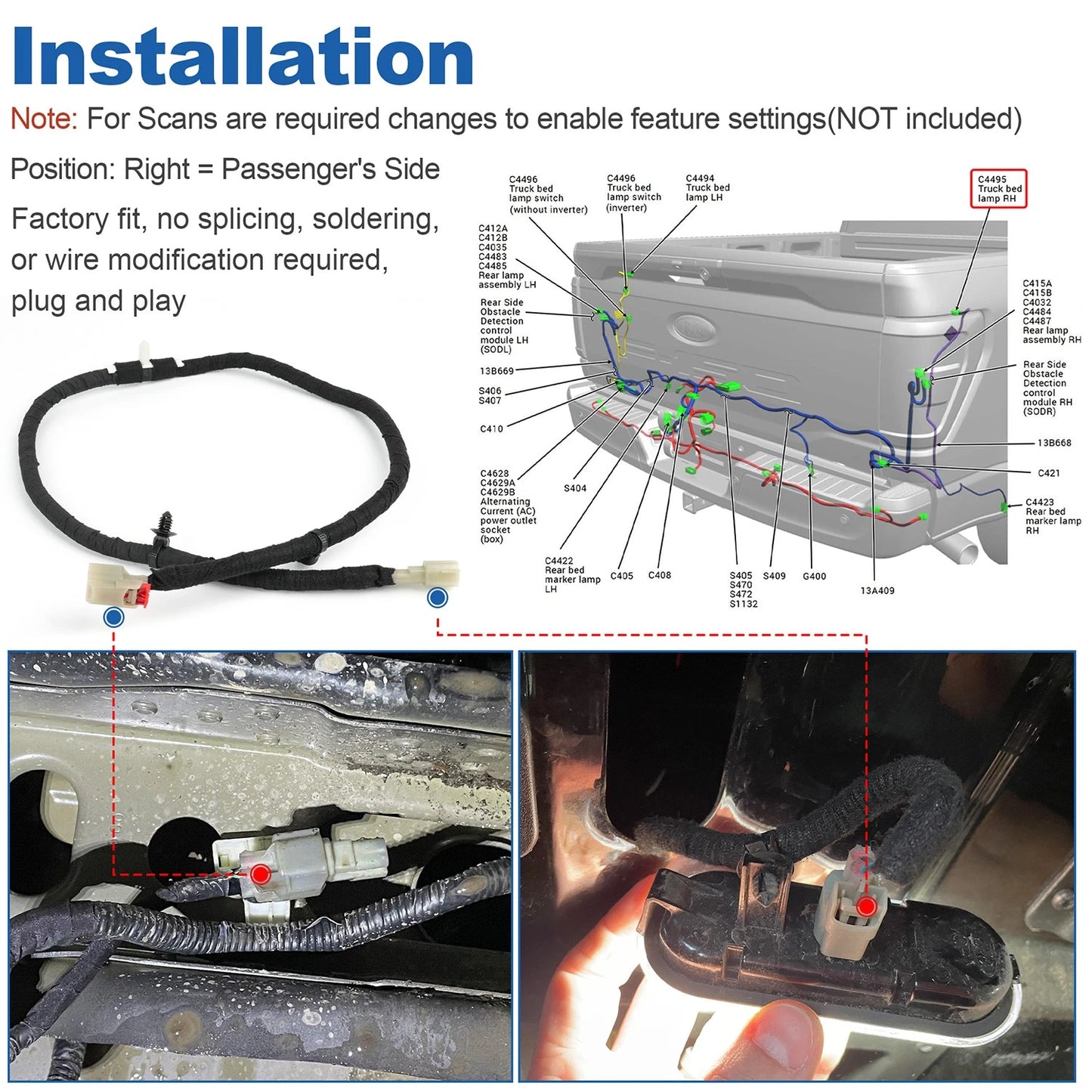 Truck Bed Light Wiring Jumper Harness For Ford F-150 2021-2025 ML3Z-14A411-D