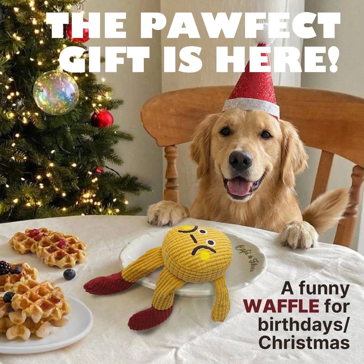 FURETTICO Squeaky Dog Chew Toy Teething Interactive Plush Medium, Waffle Doll