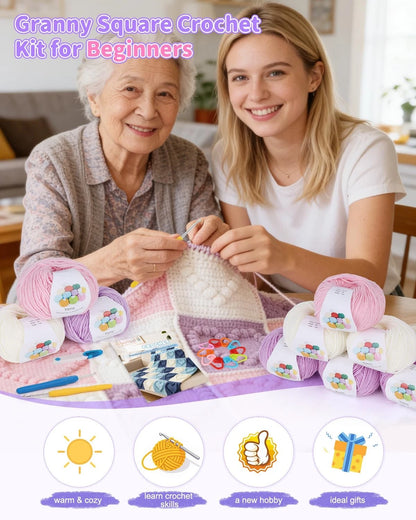 Coopay Crochet Kit for Beginners, GS Blanket Kit, Pinkish-Purple Heart-Shaped
