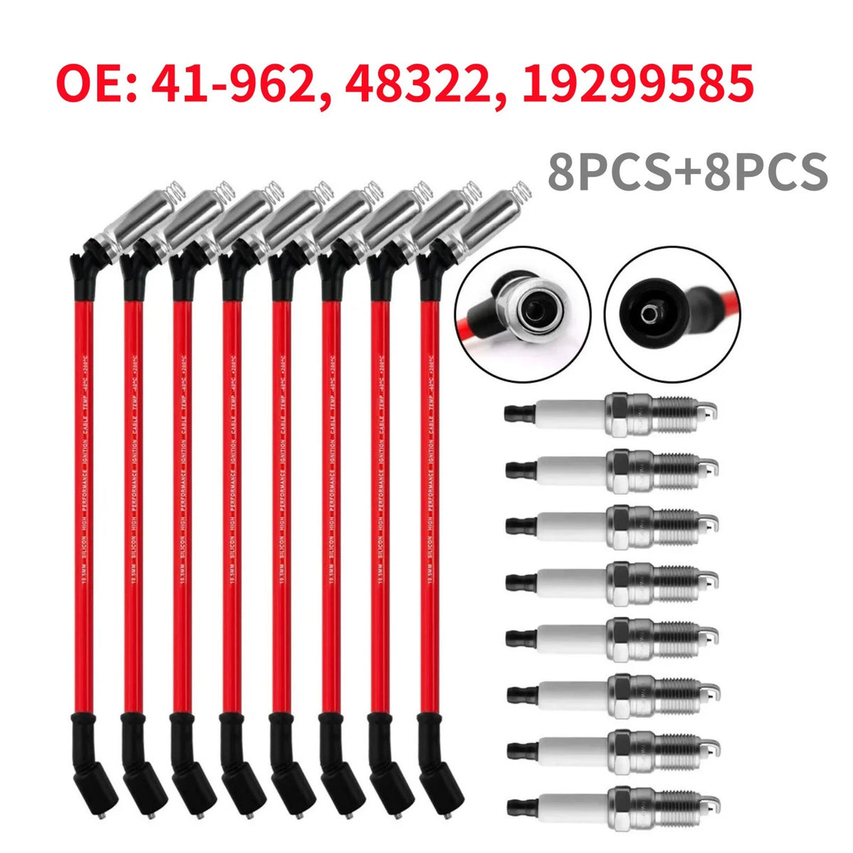 8PCS Spark Plugs With Wires Set for For Chevrolet Corvette 6.0L V8 2005 19299585