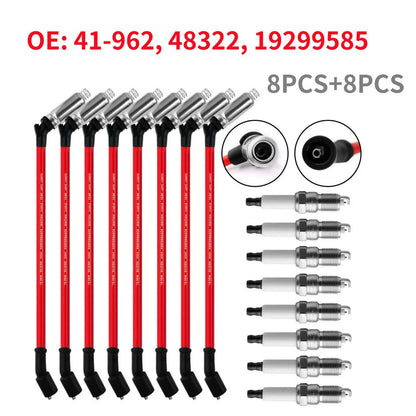 8PCS Spark Plugs With Wires Set for For Chevrolet Corvette 6.0L V8 2005 19299585
