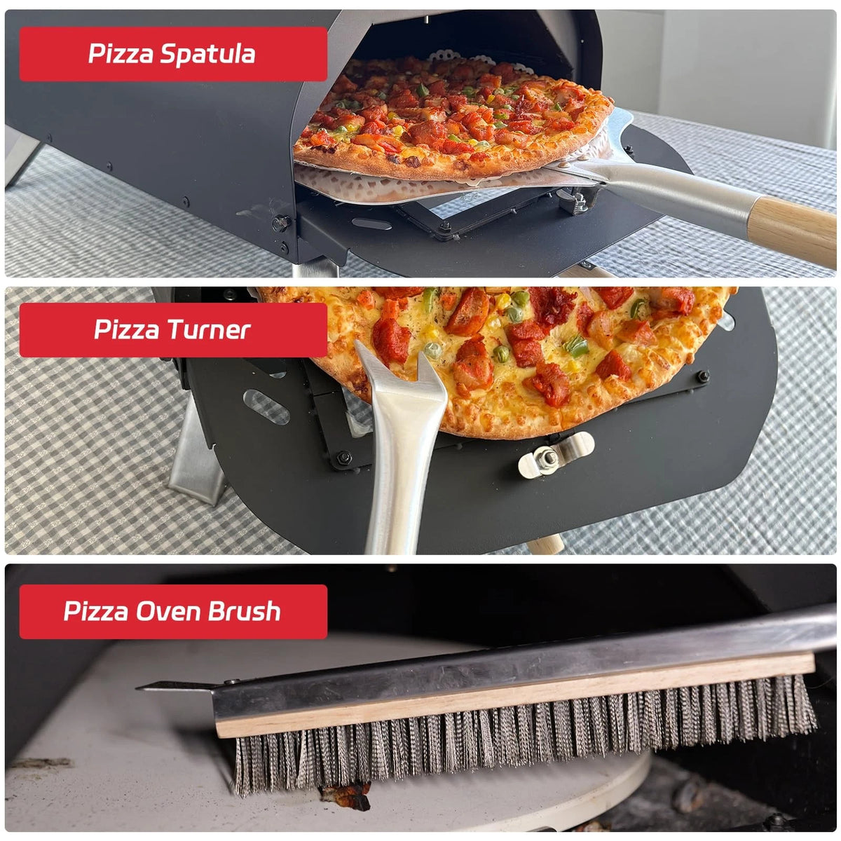 7PCS Pizza Oven Accessories Kit | Peel, Brush, 12, Stainless Steel