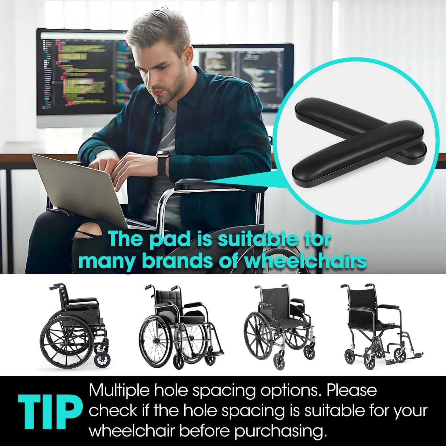 Wheelchair Armrest Pads - Premium Comfort Foam Cushions Universal Fit for...
