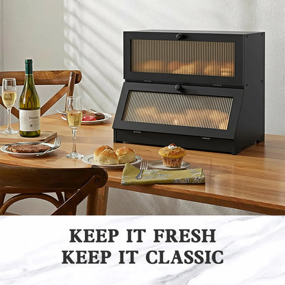 LOHASOK Double Layer Bamboo Bread Box for Kitchen Counter-Large Black