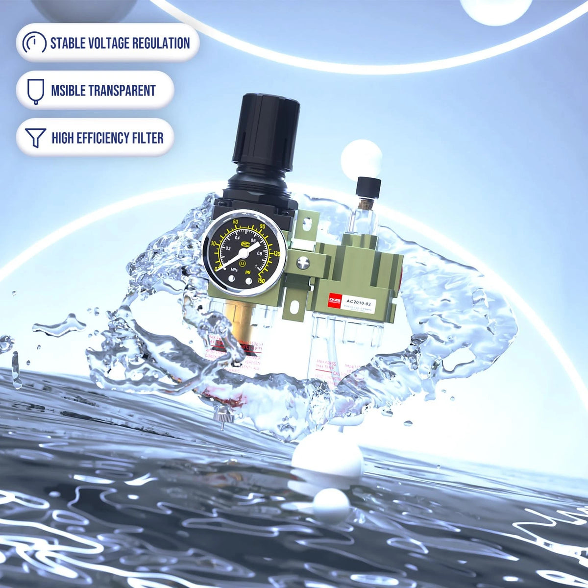 CNZG PNEU NPT 1/4 Air Regulator with Gauge,Air Compressor Water 1/4"NPT