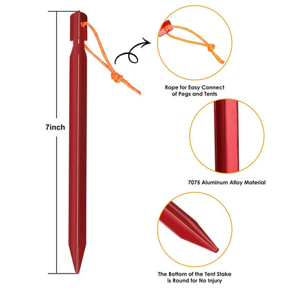 Grassman 16 Pack Tent Stakes, 7075 Aluminium pegs, 7 inches 16PCS, Red