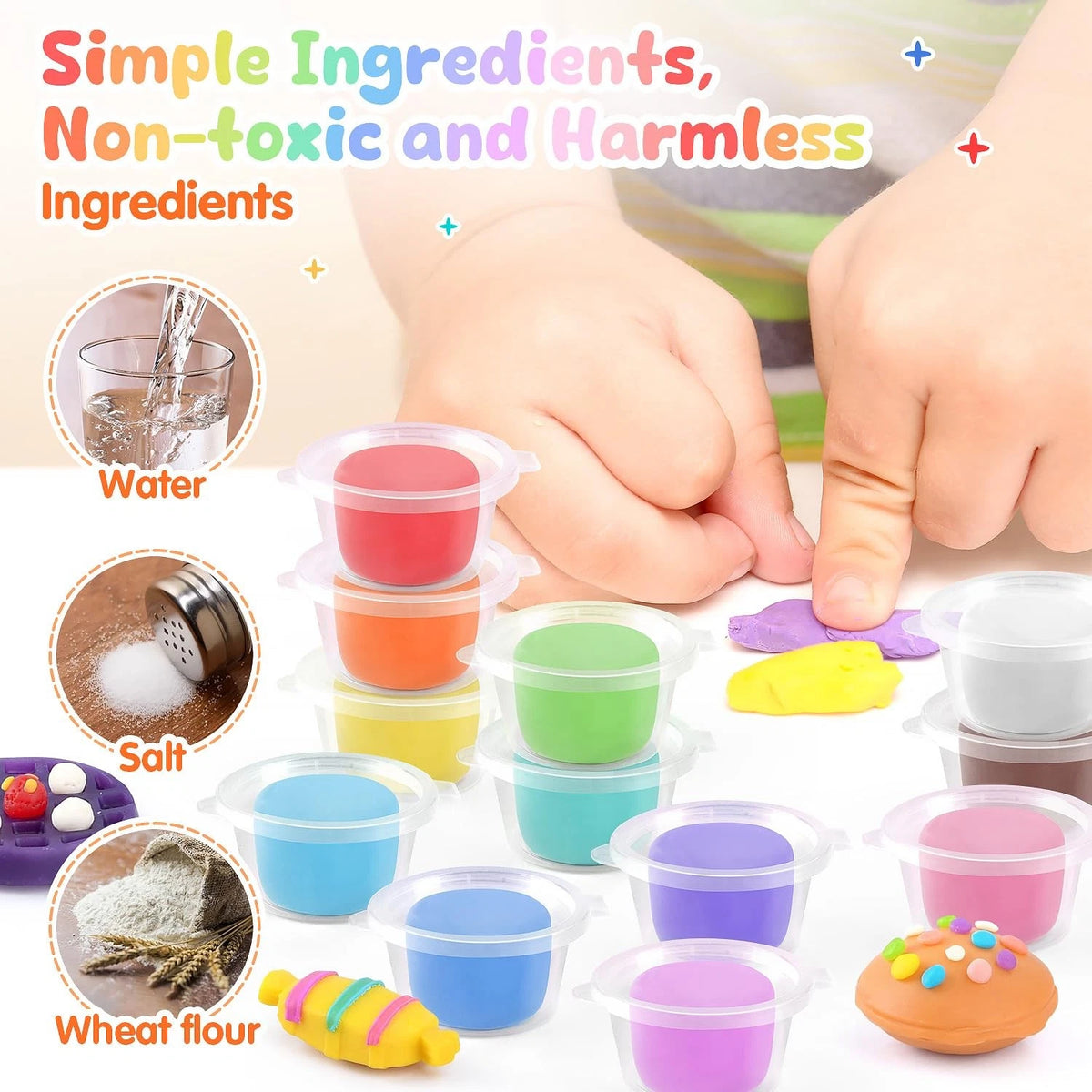 4 in 1 Color Dough Set for Kids with 24 Dough, Kitchen child-size, Blue