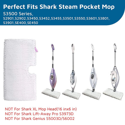 Flammi Steam Pocket Mop Replacement Pads for 12.6 x 7 inches, 4 Pack White