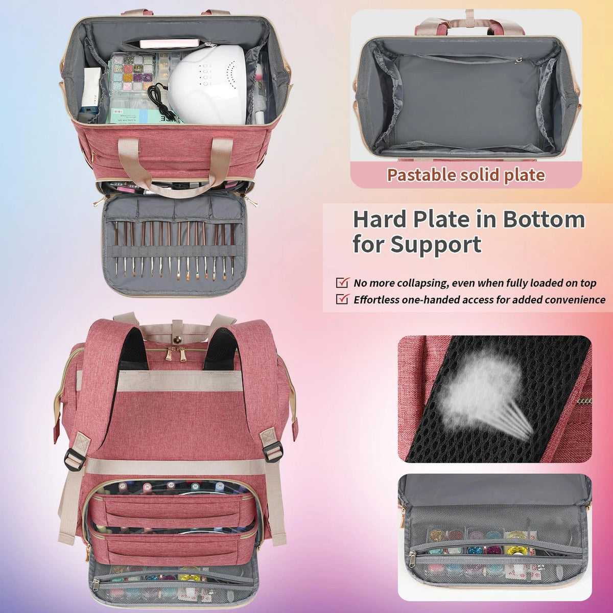 LTINVECK Nail Polish Organizer Case Backpack 15 x 13.8 x 11 inches, Pink