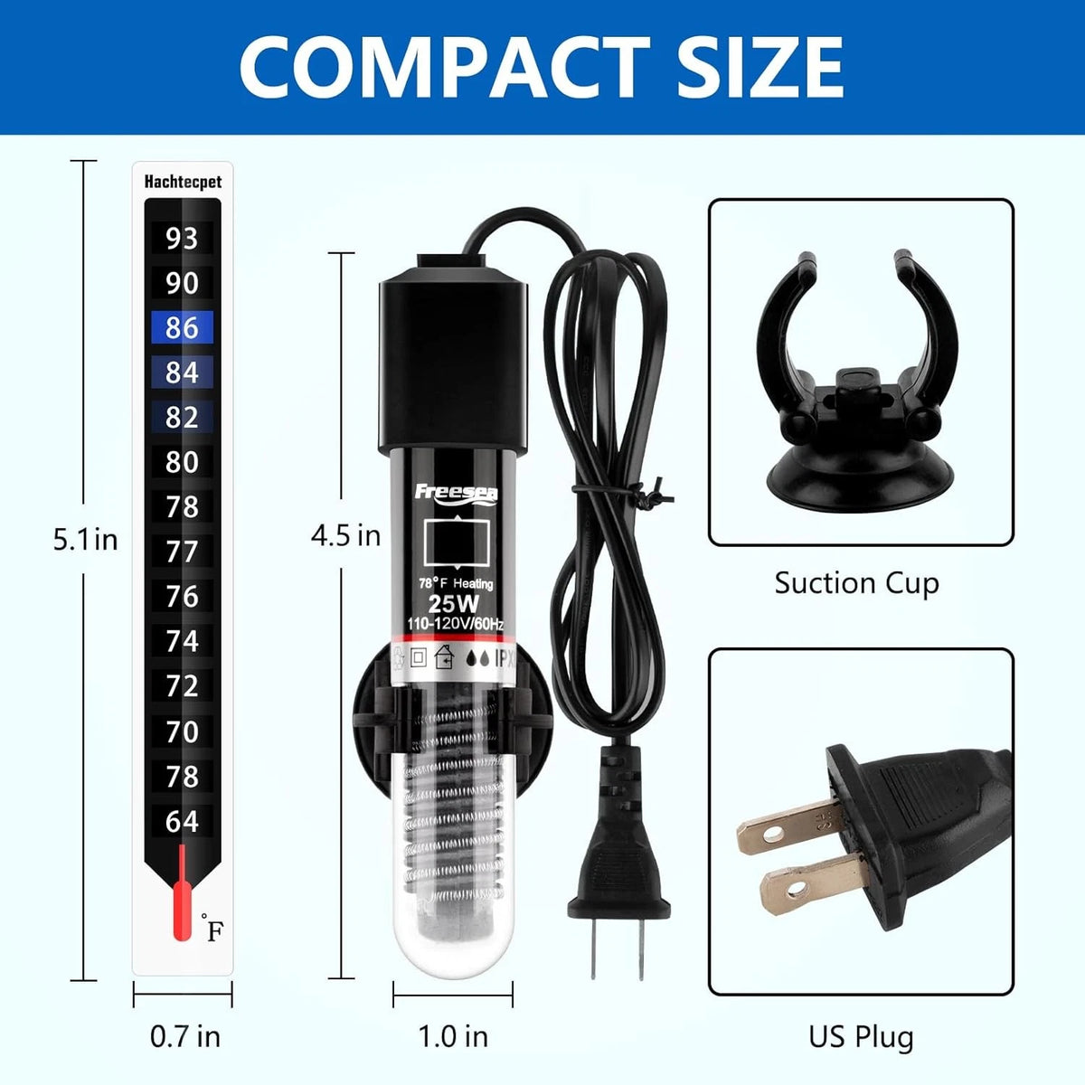FREESEA Aquarium Fish Tank Heater: 25W/50W/100W/300W Small -25W, Black