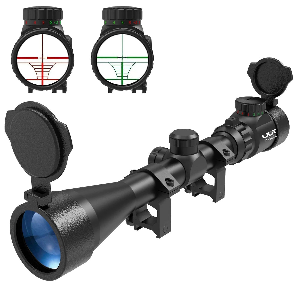 UUQ 3-9×40 Rifle Scope with Red/Green 20mm Picatinny, Blue-with illumination