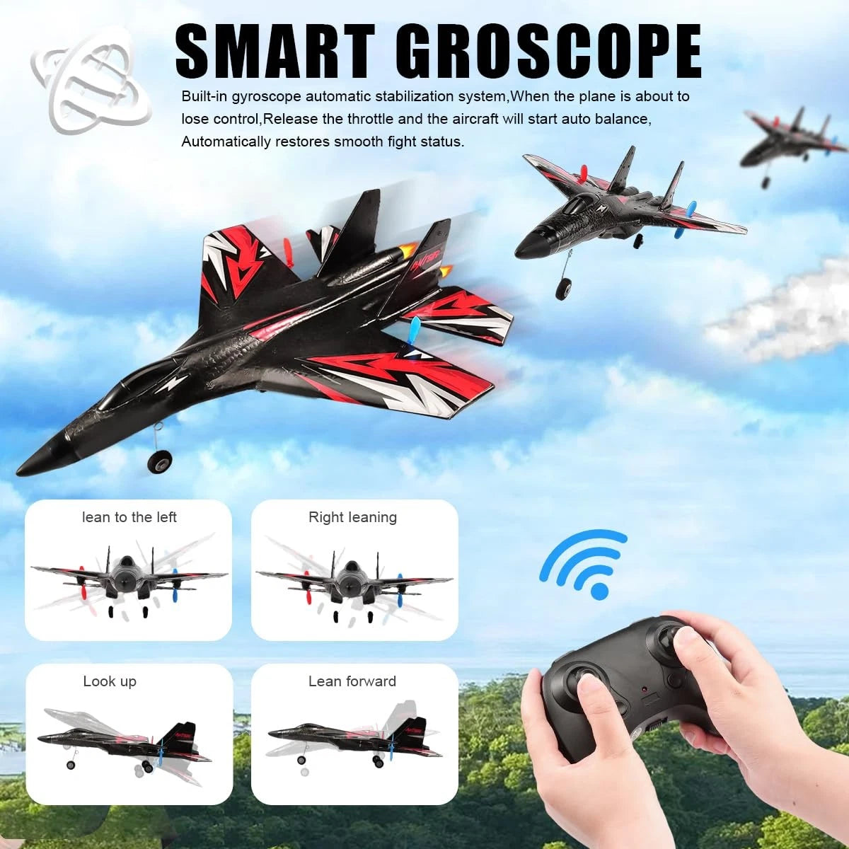RoofWorld  Upgrade SU27 RC Airplane, Remote Control Black, Black
