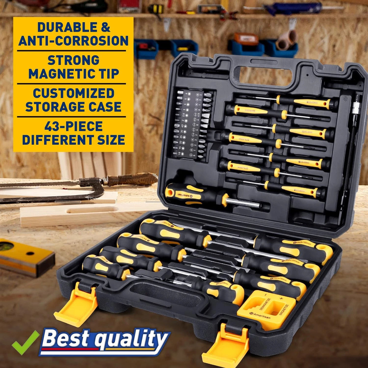 Magnetic Screwdrivers Set with Slotted/Phillips/Hex/Pozidriv/Torx, Yellow
