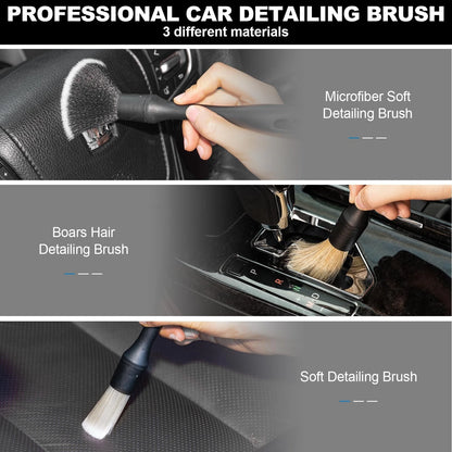 ThinkLearn Car Detailing Kit Brush Set with Cleaning Gel, 7PCS, Black