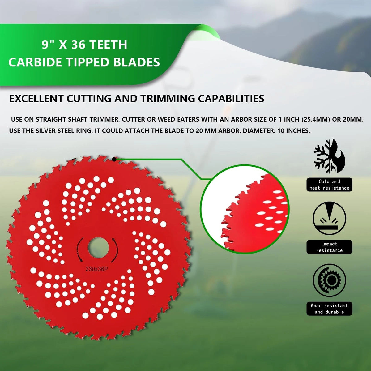 IRONHIT 9" x 20T Chainsaw Tooth Brush Cutter Blades, x 36 Teeth BLACK