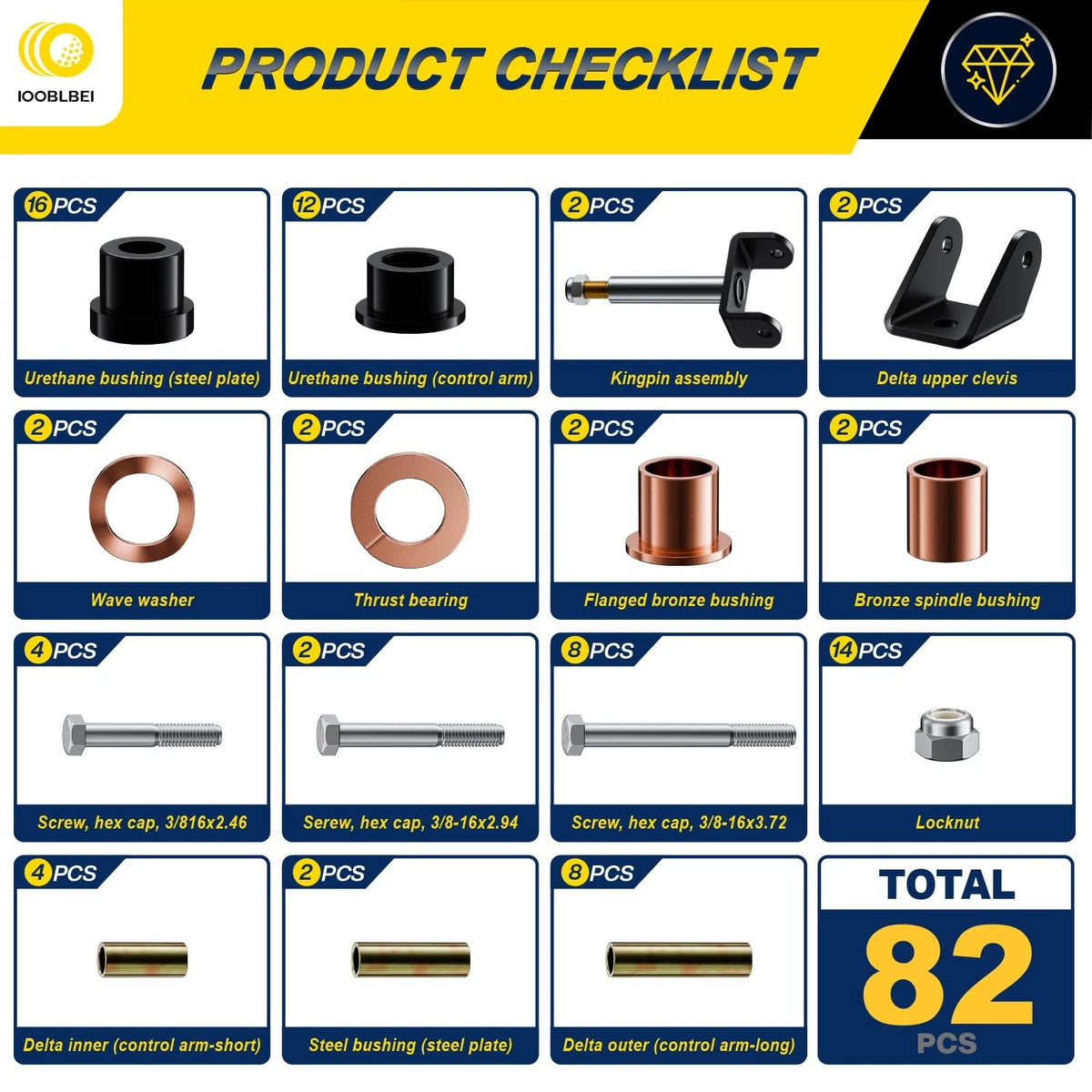 1993-UP Club Car Deluxe Repair Bushing Kit for DS, Golf Cart Front and black