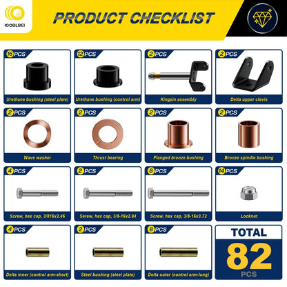 1993-UP Club Car Deluxe Repair Bushing Kit for DS, Golf Cart Front and black