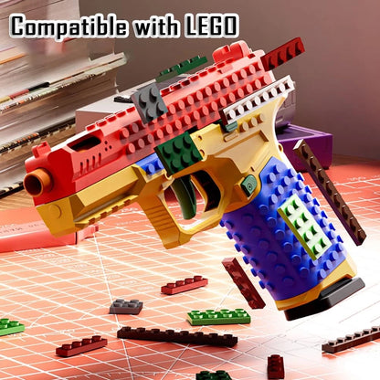 Dreamplay Shell Ejecting Toy Gun, DIY Automatic Pull Back Medium, Block Gun