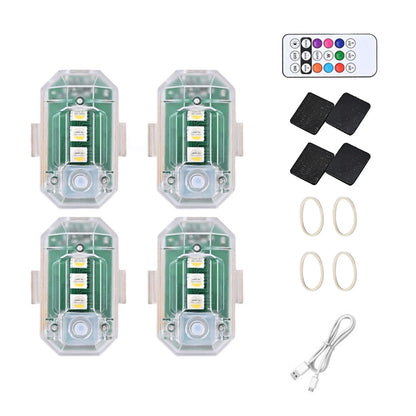 4Pcs Wireless LED Strobe Light with Remote Control RGB 8 Colors Warning Lights