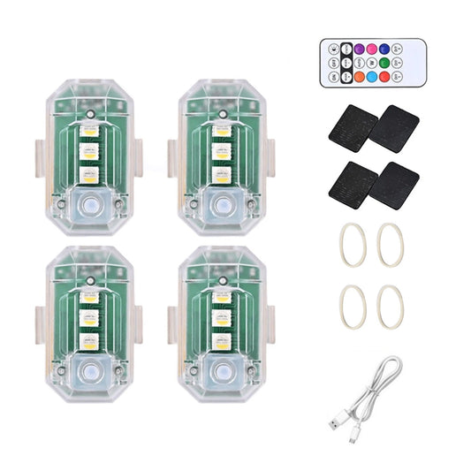 4Pcs Wireless LED Strobe Light with Remote Control RGB 8 Colors Warning Lights