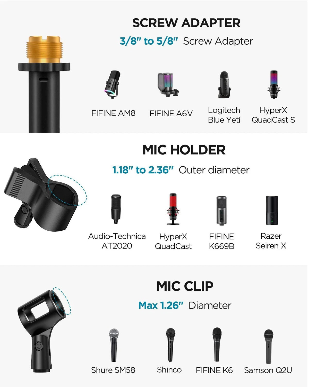 InnoGear Mic Stand Floor, Boom Arm Floor Microphone Height Black