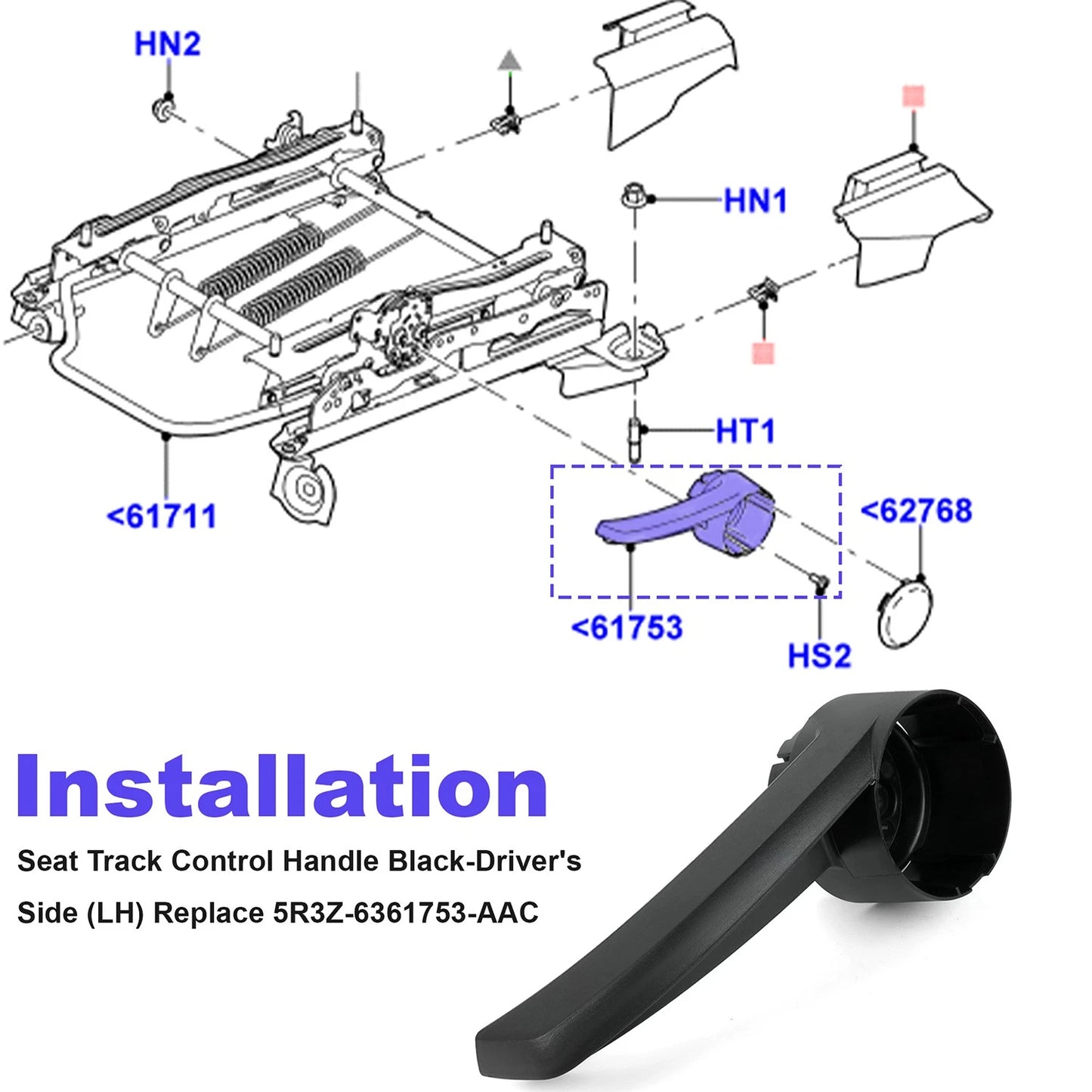 For 2005-2014 Ford Mustang 4-Way Manual Adjust LH Driver-Seat Handle Black