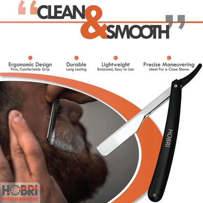 Professional Barber Straight Edge Razor with 10 1 Count (Pack of 1), Black