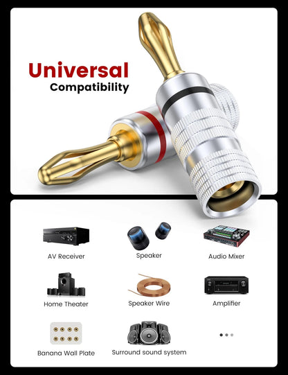 MOSWAG Banana Plugs for Speaker Wire (4 Pairs/8 pcs), Brass 4 Pairs, Gold