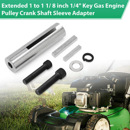 Extended 1 to 1 1/ 8 inch 1/4" Key Gas Engine Pulley Crank Shaft Sleeve Adapter
