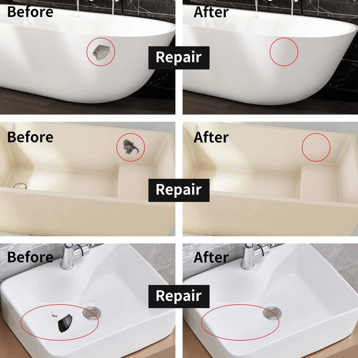 Tub and Fiberglass Shower Repair Kit White Arctic Biscuit Almond Black Bone