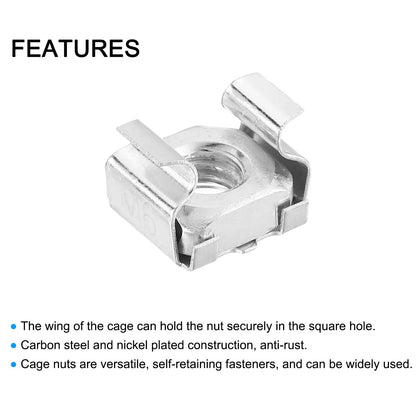uxcell M6 x 1mm Cage Nut, 50Pcs Snap-in Nuts, Carbon Steel Zinc x