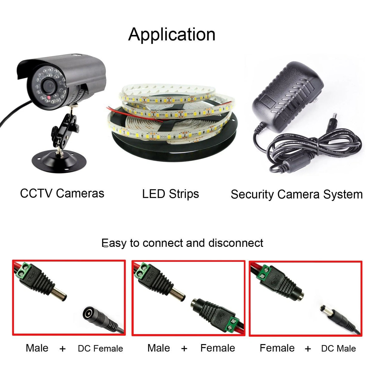 DAYKIT 10 Pairs 12V Male+Female 2.1x5.5MM DC Power Jack Plug 2.1x5.5MM, Black