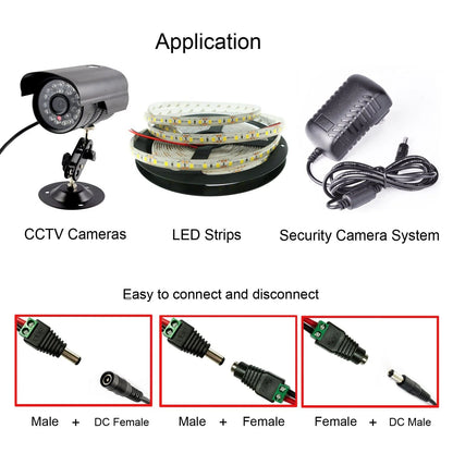 DAYKIT 10 Pairs 12V Male+Female 2.1x5.5MM DC Power Jack Plug 2.1x5.5MM, Black