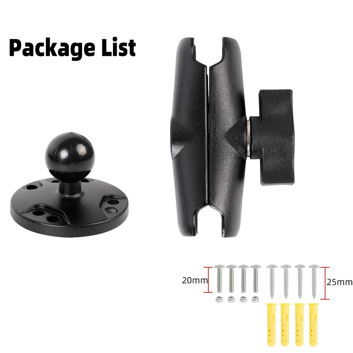 FPN 1" Ball Double Socket Arm with AMPS Hole Round Plate Base, 4.53" Length