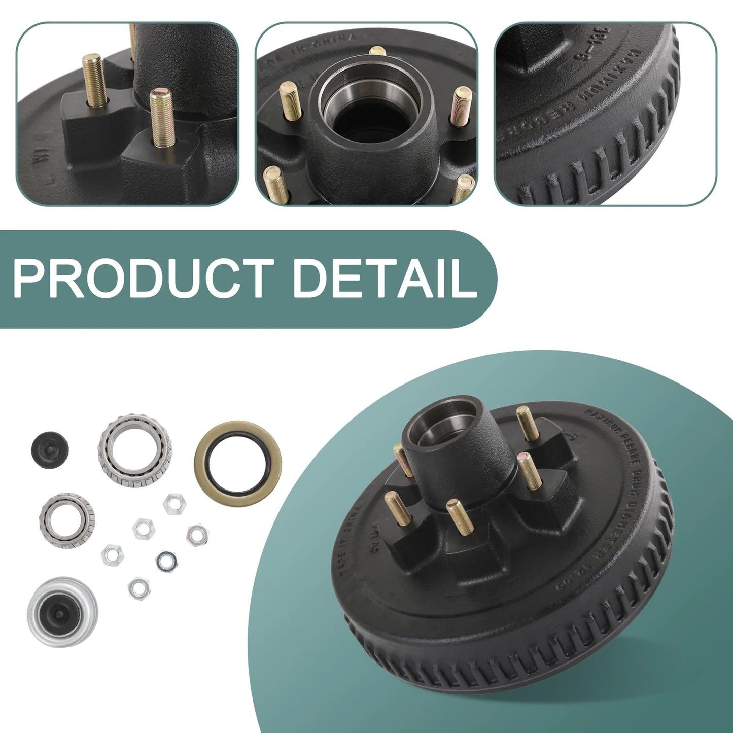 12" x 2" Trailer Brake Drum Kit 6 on 5.5" Replacement for 6 5.5
