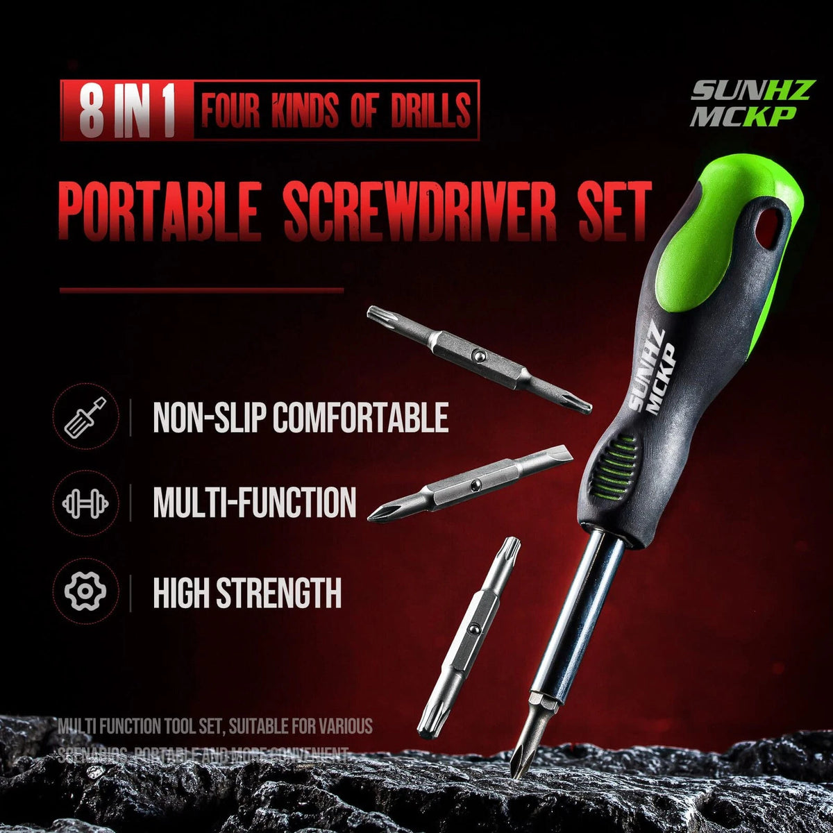 SUNHZMCKP 8 in 1 Screwdriver, Portable 8 IN 1 Black, Green