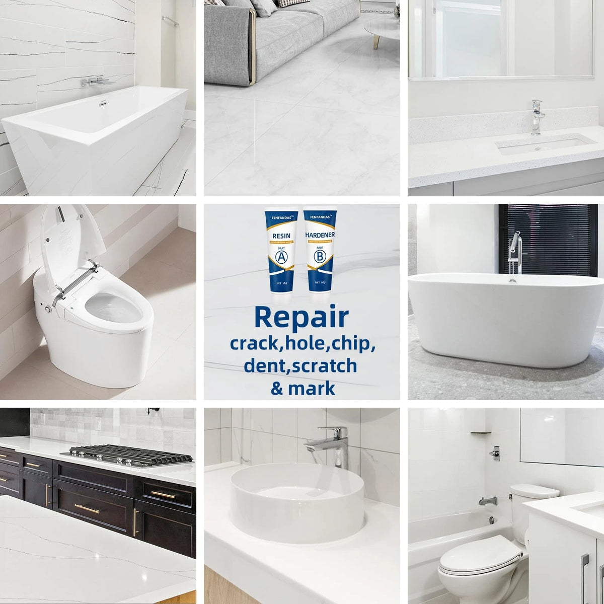 Tub and Shower Repair Kit White, Fiberglass Porcelain White