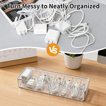 Cable Organizer Storage Box with Lid - Clear Phone Charger Cord 1 Pack,