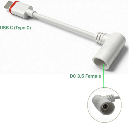 USB-C Adapter Replacement for Ring Barrel Plug Solar Panels & Cameras - White