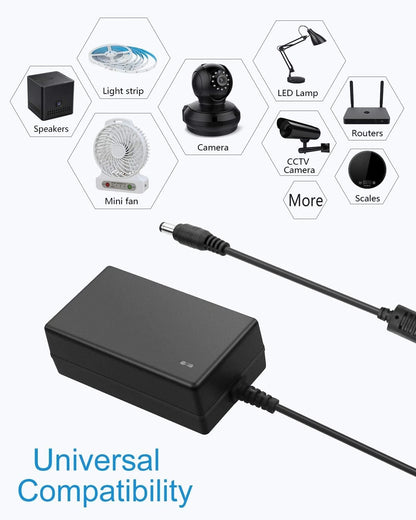 ALITOVE 12V 3A Power Supply Adapter 100~240V AC to DC 12 Volt 3 Tip, Black